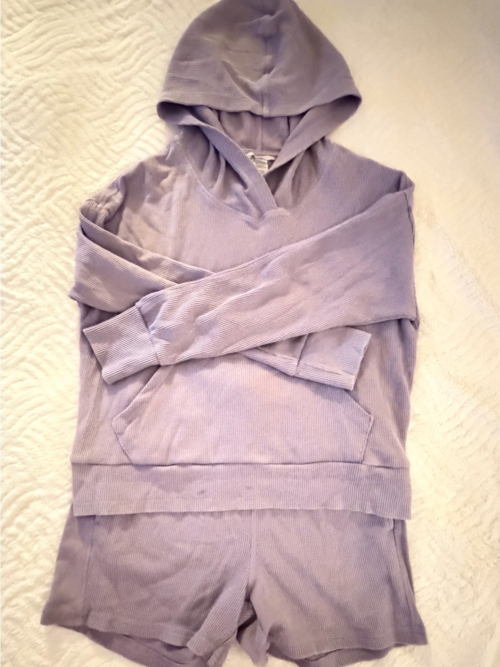 ✨ Jockey Lavender Ribbed Knit Hoodie & Shorts Loungewear Set - Size Small